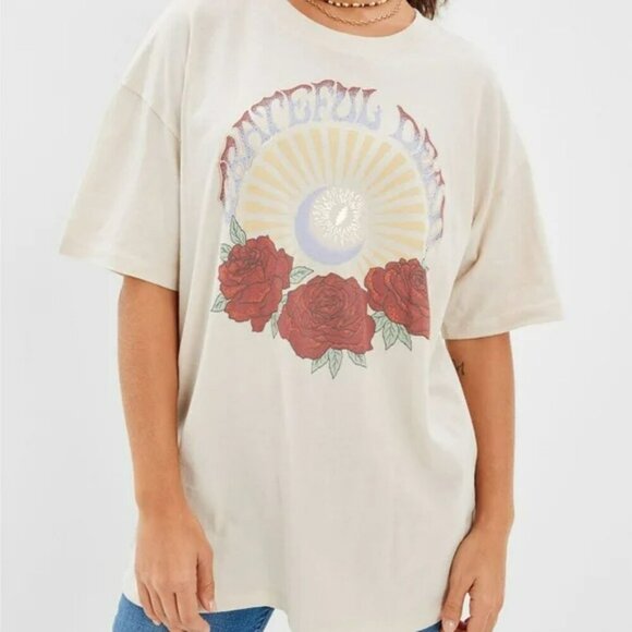 American Eagle x Grateful Dead Rose Print Shine Logo Band Tee Beige Size Medium - Picture 1 of 11